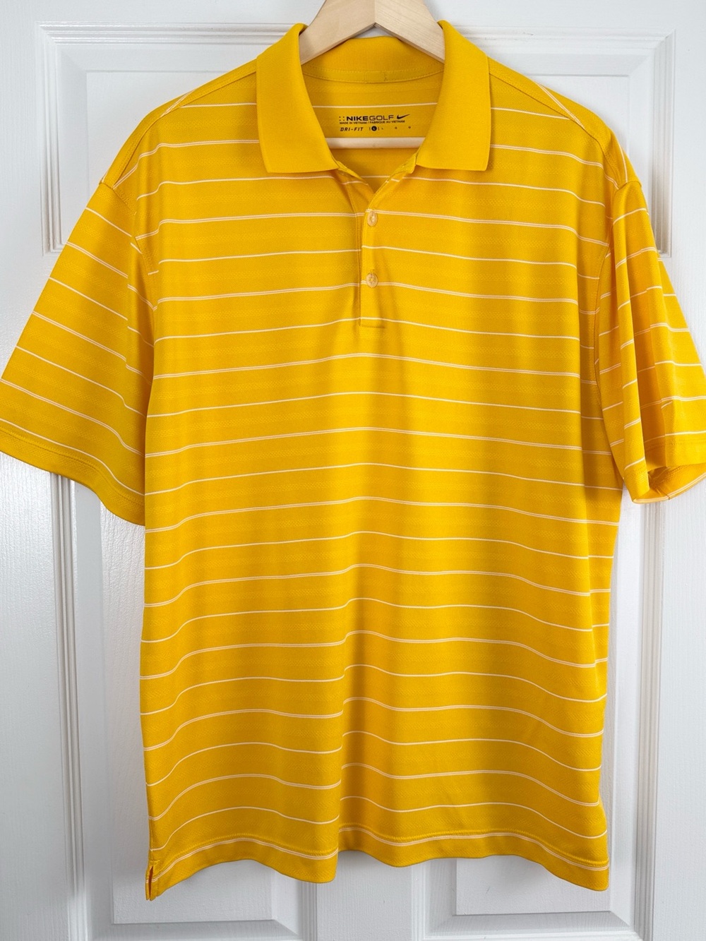 Nike Dri-Fit Men’s Knit Yellow Striped Polo Shirt Large